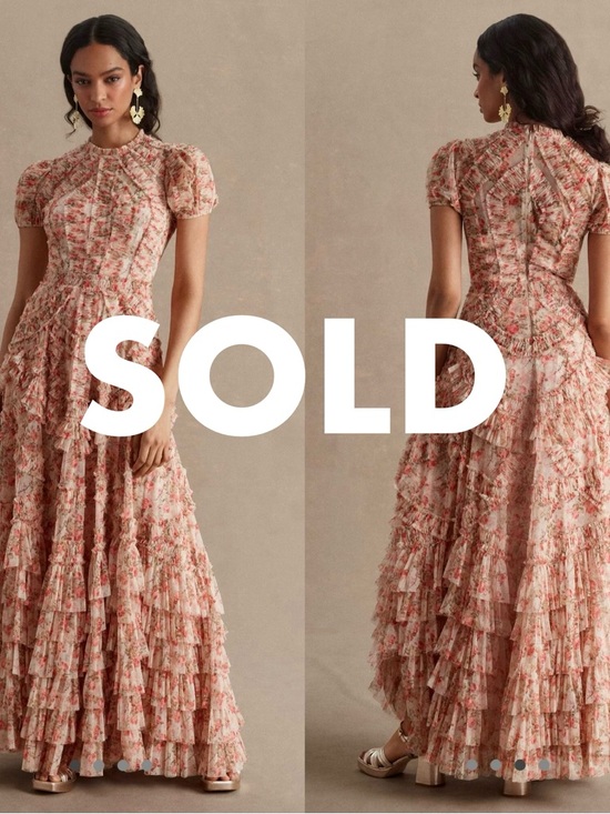 Mac Duggal Dresses & Skirts - ❌SOLD❌Mac Duggal High Neck Floral Mesh Ruffle Maxi Dress – Pink/Cream – Size 8